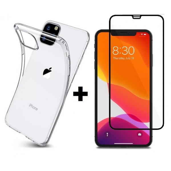 Комплект Full Glue стъклен протектор + Clean Armor гръб iPhone 12 Pro Max